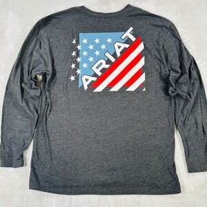 Ariat Men Patriotic Flag Graphic Long Sleeve T Shirt Charcoal Grey Size Large
